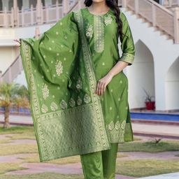 SANISA Ethnic Motifs Straight Kurta With Trousers & Dupatta-image-5