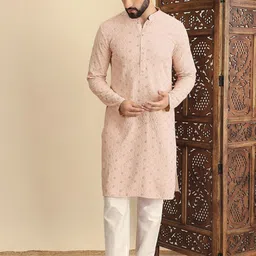 House of Pataudi Men Embroidered Straight Kurtas-49