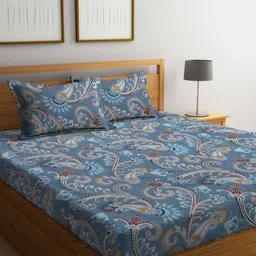 Myntra Elegant Homes Blue & Yellow Floral Printed 300 TC King Bedsheet Set-2.50 m x 2.25 m-picture-14