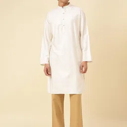 Fabindia Striped Mandarin Collar Dobby Weave Straight Kurta-image-86