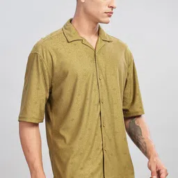 HERE&NOW Men Relaxed Fit Cuban Collar Textured Casual Shirt-picture-29