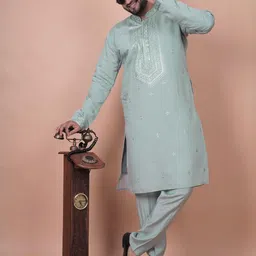 Ethnico by laxmi Men Green Silk Blend-34
