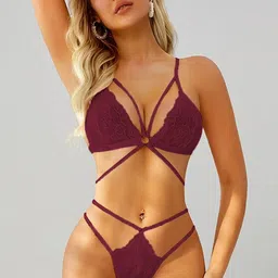 FIMBUL Self Design Strappy Laced Cut-Out Baby Dolls-image-6