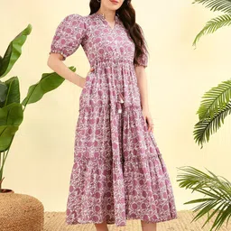 Meeranshi Women Cotton Floral Print Fit & Flare Midi Dress-image-43