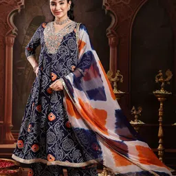 Stylum Bandhani Printed Zari V-Neck Kurta With Trousers & Dupatta-image-42