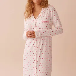La Vie en Rose Women Heart Print Lapel Collar Nightdress-image-17