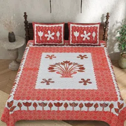 Texstylers Red Floral 140 TC Queen Bedsheet with 2 Pillow Covers-image-33