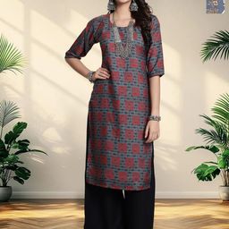 HERE&NOW Women Pack of 2 Ethnic Motifs Printed Crepe Kurta-image-62