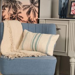 SASHAA WORLD Cream-Coloured & Sea Green Striped Rectangle Cushion Covers-6