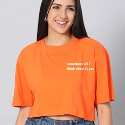 Besick Women Typography Printed Round Neck Cotton Boxy T-shirt-picture-48