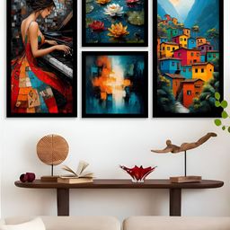 Kotart Black & Red 4 Pieces Wooden Abstract Wall Arts-picture-48