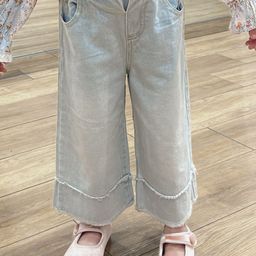 LULU & SKY Girls Wide Leg Mildly Distressed Light Fade Jeans-picture-25