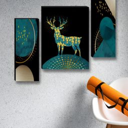 SAF Black & Gold-Toned 3 Pieces Deer Birds And Animals Wooden Wall Art-image-62