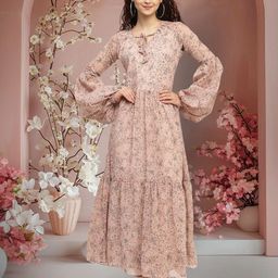 SZN Floral Printed Tie-Up Neck Puff Sleeves Fit & Flare Maxi Dress-picture-45