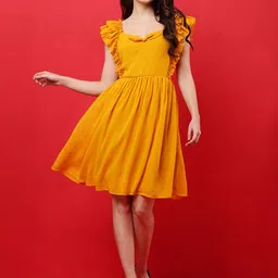 Tushita Flutter Sleeve Ruffled Georgette Fit & Flare Dress-image-75