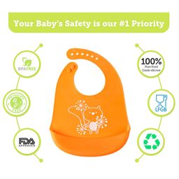 Syga Adjustable Snap Button Bib With Crumb Catcher Cartoon Print - Orange image 5