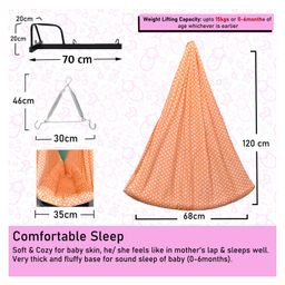 VParents Polka Dots Baby Swing Cradle with Mosquito Net Spring & Metal Window Cradle Hanger - Peach image 5