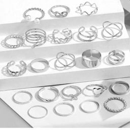 Shayna Set Of 22 Silver-Plated Finger Ring-image-69