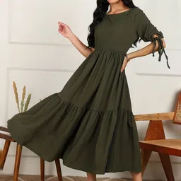 Fashfun Self Design Tiered Fit & Flare Midi Dress-picture-2