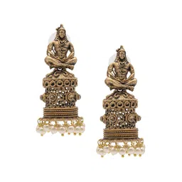 Shining Jewel - By Shivansh Matte Gold-Plated Crystal & Beaded Dome Shaped Jhumkas-17