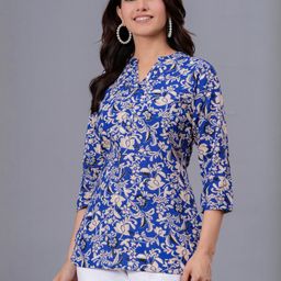 CHOISE GABBAA Floral Printed Mandarin Collar Kurti-image-81