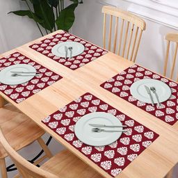 Kuber Industries 6-Pcs Maroon Printed Stain Resistant TablePlacemats-32