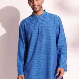 Fabindia Woven Design Band Collar Short Cotton Straight Kurta-image-7