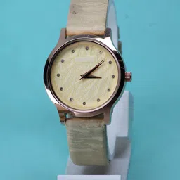 VIRAKTI Women Brass Embellished Dial & Leather Bracelet Style Straps Analogue Watch F-46-GOLD-25-picture-14