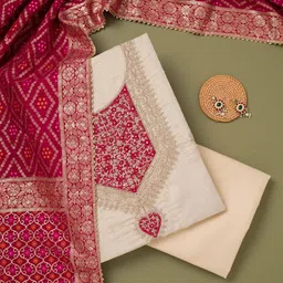 Koskii Ethnic Motifs Embroidered Mirror Work Unstitched Dress Material-picture-35
