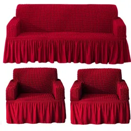 HOKIPO Scarlet Red Solid 5 Seater Fully Covered Stretchable Sofa Cover-image-6