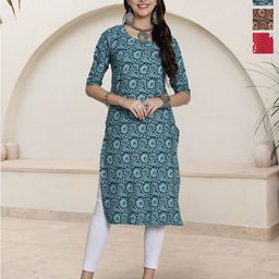 HERE&NOW Selection Of 2 Floral Printed Round Neck Straight Kurta-image-91