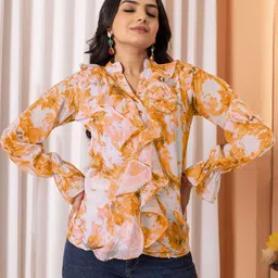 Tilton Women Floral Printed Mandarin Collar Regular Fit Top-image-83