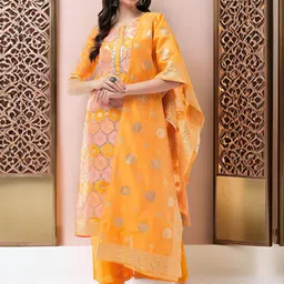 Pannkh Geometric Woven Design Gotta Patti Straight Kurta With Trousers And Dupatta-picture-10