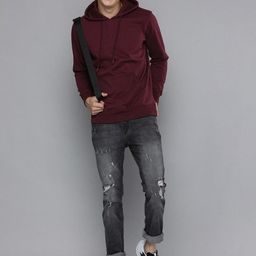 Mast & Harbour Men Solid Cotton Fleece Hooded Sweatshirt-image-77