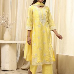 Biba Women Floral Embroidered Regular Kurta with Palazzos & Dupatta-11