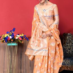 Areca Designer Ethnic Motifs Zari Linen Blend Banarasi Saree-10