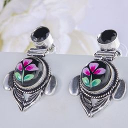 Priyaasi Silver Plated Artificial Stones Studded Floral Kemp Oxidized Drop Earrings-71