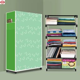 5 Shelf Foldable Collapsible Wardrobe Storage Organizer Almirah Cloth Rack PVC Collapsible Wardrobe-image-112