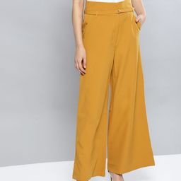Harpa Women Mustard Yellow Solid Parallel Trousers-image-8
