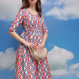 CORSICA Printed Fit & Flare Dress With Tie-ups belt-image-78