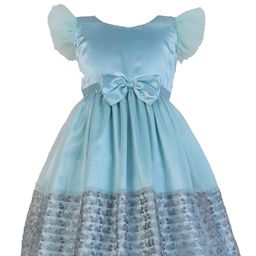 BAESD Girls Floral Embroidered Flutter Sleeves Blue Bow Detail Fit & Flare Dress-image-92