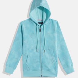 White Snow Girls Conversational Printed Hooded Front-Open Sweatshirt-image-62