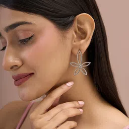 ToniQ Gold-Plated CZ Studded Floral Stud Earrings-15