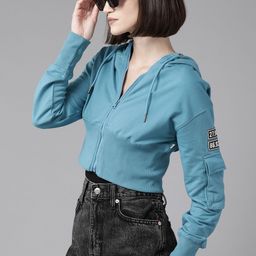 The Roadster Lifestyle Co. Hooded Crop Sweatshirt with Pockets-image-24