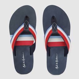 Mast & Harbour Men Navy Blue & White Striped Thong Flip-Flops-image-41