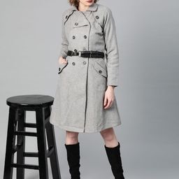 Athena Women Grey Melange Solid Trench Coat-25