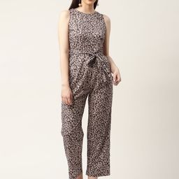 Sleek Italia Coffee Brown & Beige Printed Basic Jumpsuit-30