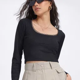 glitchez Lace Perfection Textured Scoop Neck Fitted Top-picture-1
