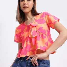 glitchez Summer Blooms Floral Glow Printed Empire Top-image-34