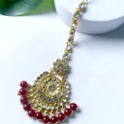 I Jewels Gold Plated & Kundan Studded Mang Tikka-picture-9